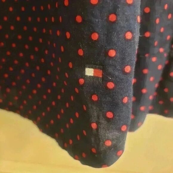 Tommy Hilfiger Women’s Navy/Red Polka Dot Cotton Fitted Button Down Shirt - Picture 7 of 13
